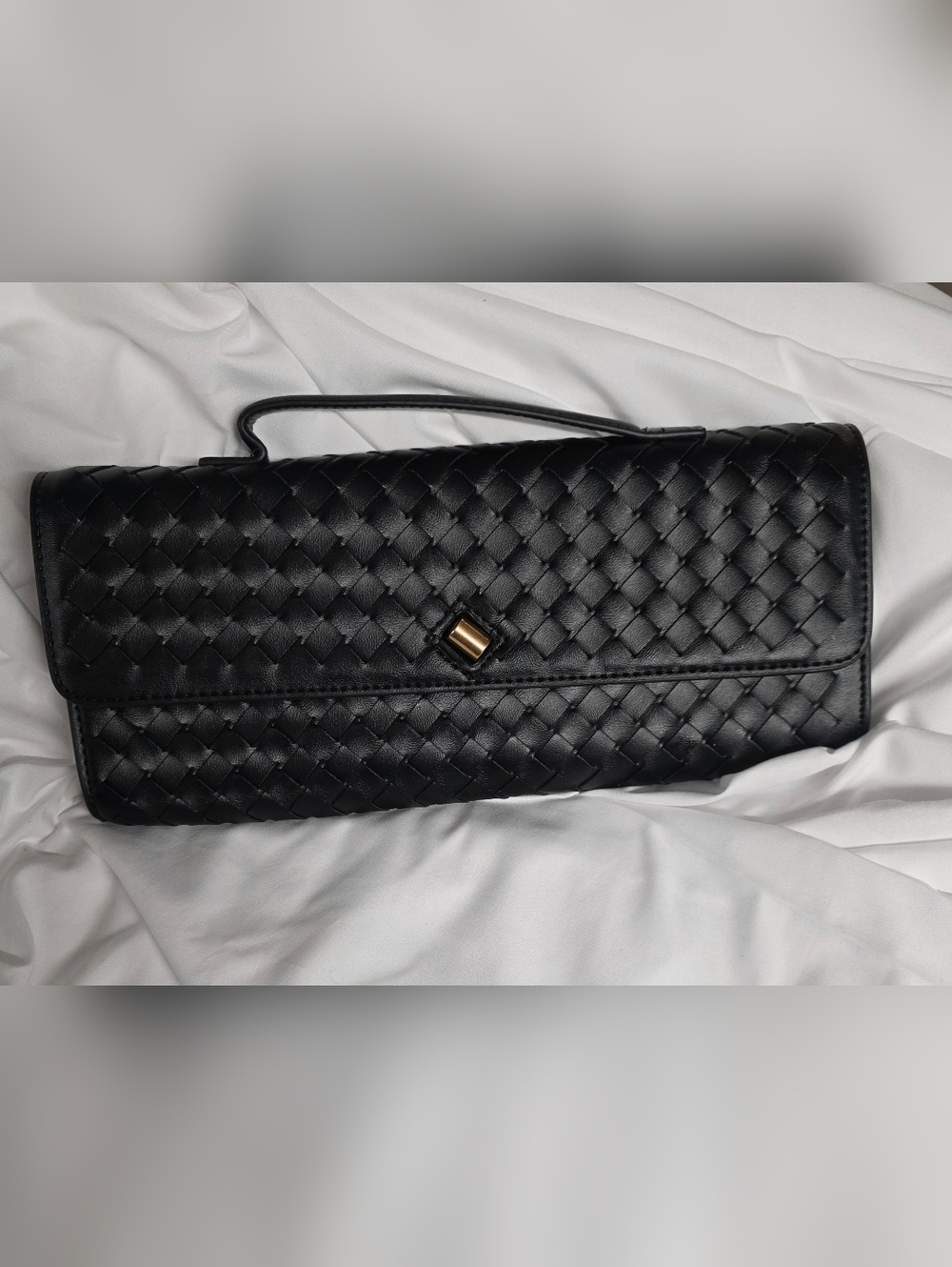 Black Woven Leather Clutch/Shoulder Bag - Classic Elegant Style